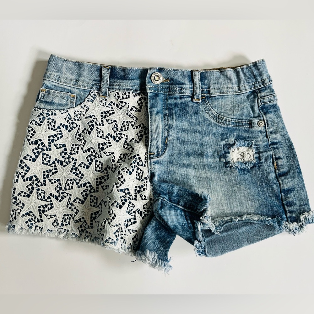 Jordache jeans denim shorts with white lace detail kids size 12 EUC